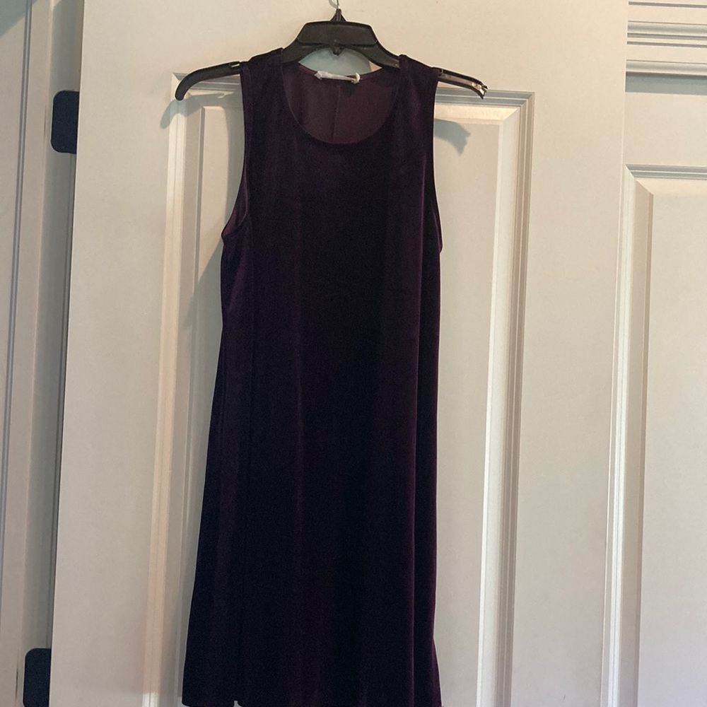 Ellison Velvet Sleeveless High Neck Dress, Purple, Sz. L.